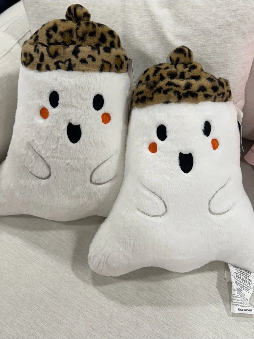 2 Martha stewartWhite Ghost Accent Pillow with Leopard Beanie - Cute Home Accent